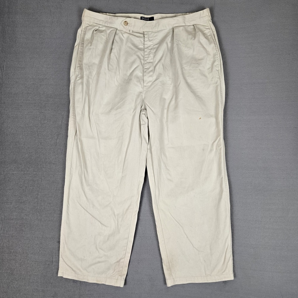 VTG Polo Ralph Lauren Pants Mens 40x32 Pleated Chino Beige Wide-Leg USA Made